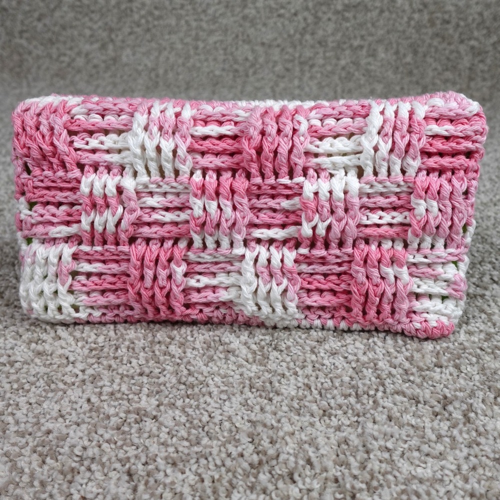 Handmade Pink White Crochet Reusable Mop Cover Pad for Swiffer Basketweave‎